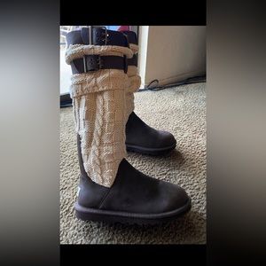 Like New Knee High Boots w Cable Knit Socks attached Buckles Ugg size 6